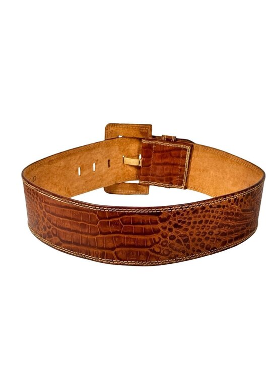 Vintage 80s Tuareg for Benetton Croc Brown Leather Belt Sz M Old Money Italian main image 13